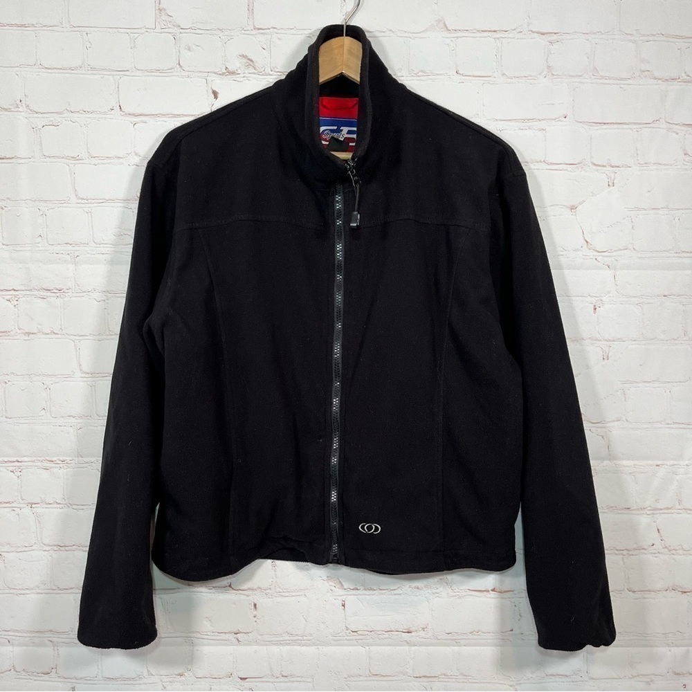 Vintage CB Sports Jacket Womens Medium Black Fleece Full Zip Pockets